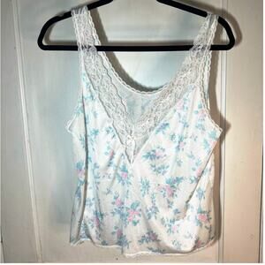 3 for $30 Vintage Floral Lace Sleepwear Cami White Pastel Tank Lingerie Medium
